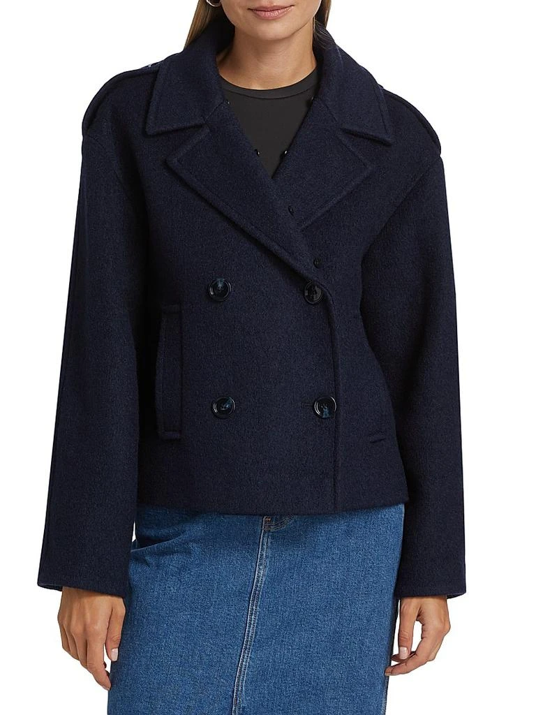 Mercer Collective Georgia Faux Fur Collar Double-Breasted Peacoat 6
