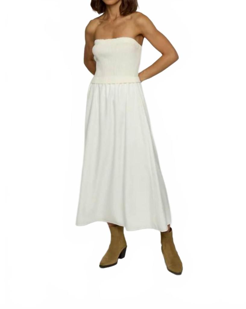 Central Park West Tube Dress With Woven Skirt In White