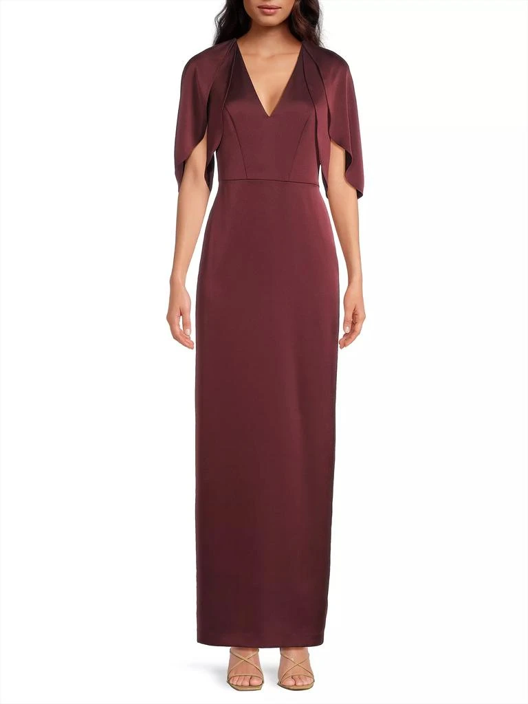 Aidan Mattox Crepe-Back Satin Cape-Sleeve Column Gown 3