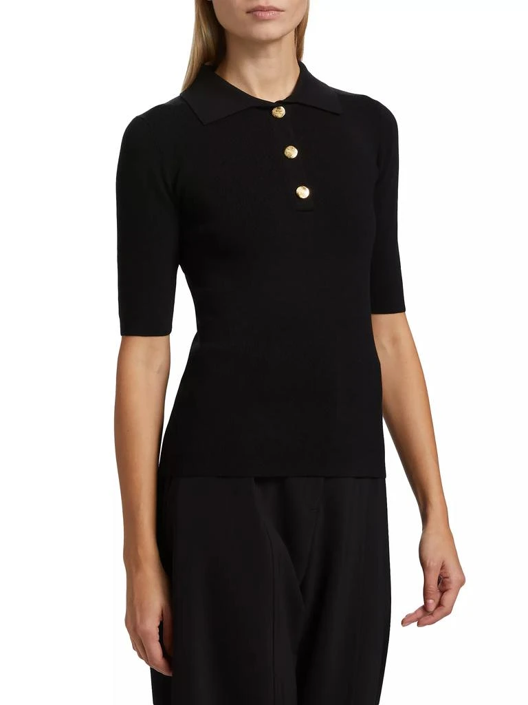 ROSETTA GETTY Ribbed Stretch Wool Polo Sweater 4