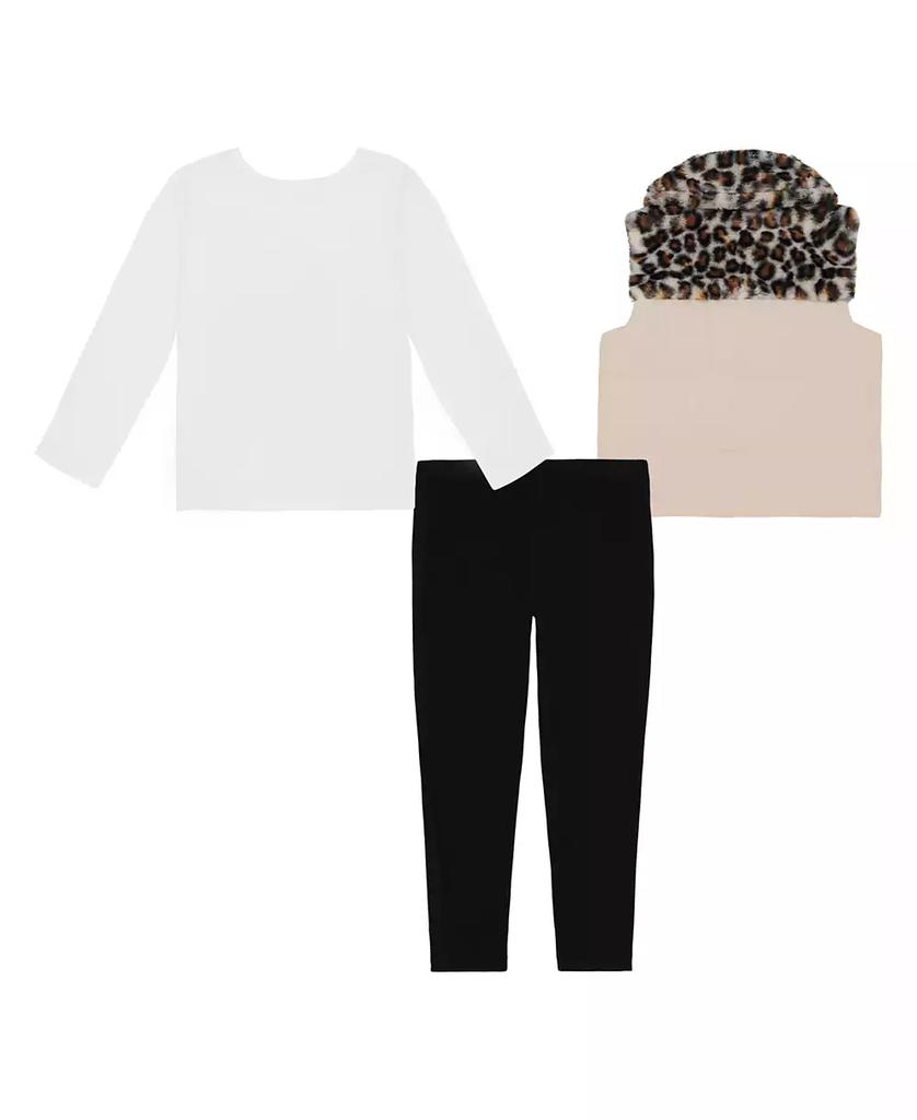 KIDS HEADQUARTERS Toddler and Little Girls Artificial Fur Puffer Leggings, 3-Piece Set
