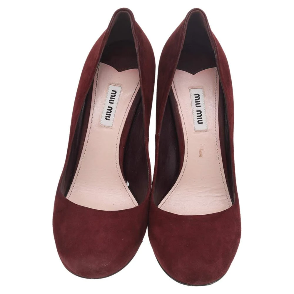 Miu Miu Miu Miu Burgundy Suede Crystal Embellished Block Heel Pumps Size 40.5 3