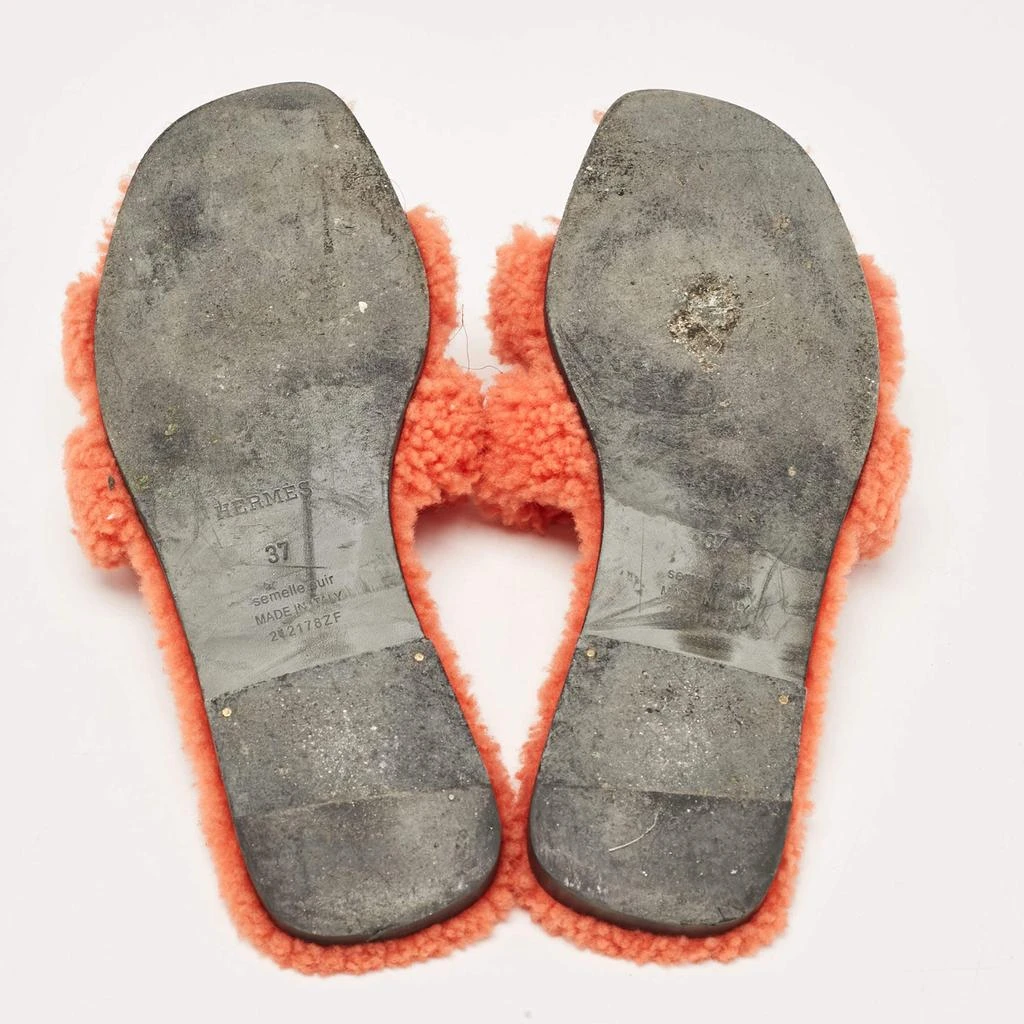 Hermes Hermes Orange Shearling Fur Oran Flat Slides Size 37 7