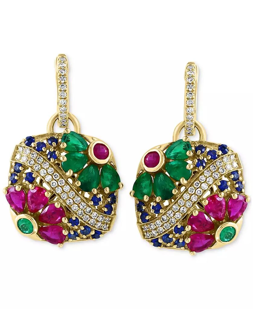Effy EFFY® Multi-Gemstone (3-3/4 ct. t.w.) & Diamond (1/3 ct. t.w.) Flower Drop Earrings in 14k Gold 3