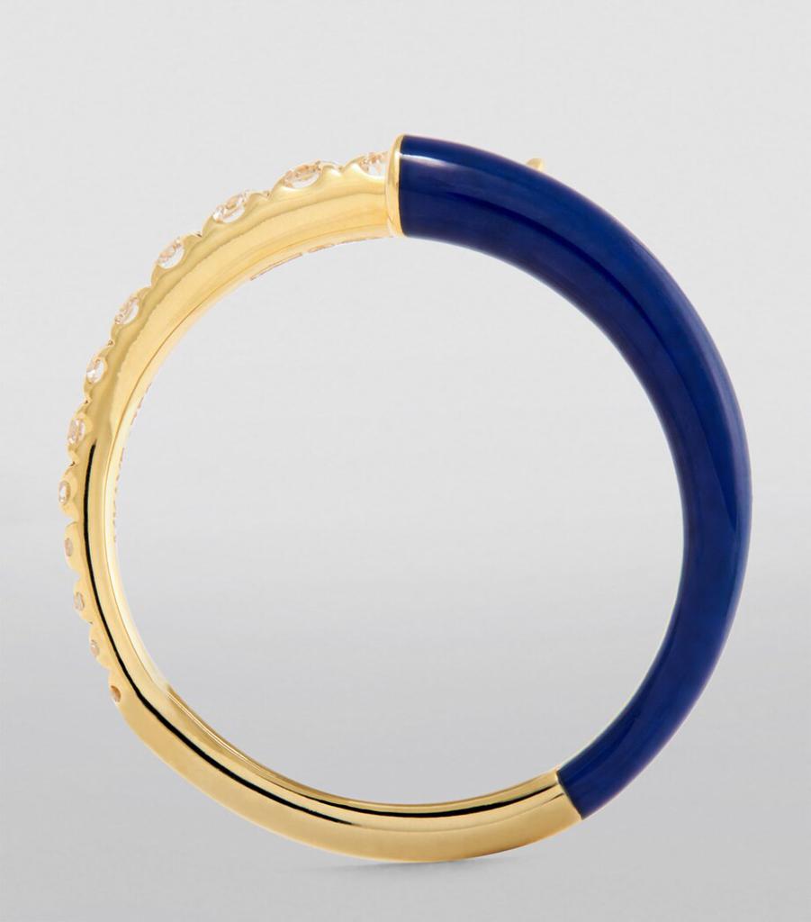 Melissa Kaye Yellow Gold, Diamond and Enamel Pinky Ring