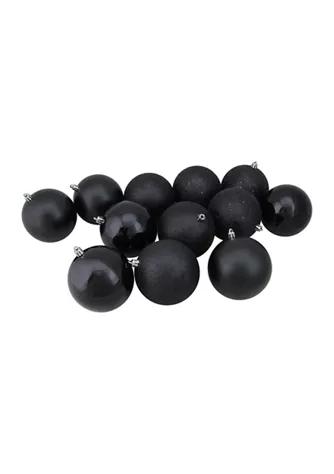 Northlight 12Ct Black Shatterproof 4 Finish Christmas Ball Ornaments 4Inch 100Mm