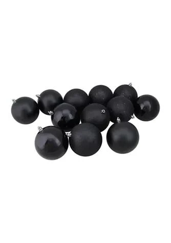 Northlight 12Ct Black Shatterproof 4 Finish Christmas Ball Ornaments 4Inch 100Mm 1