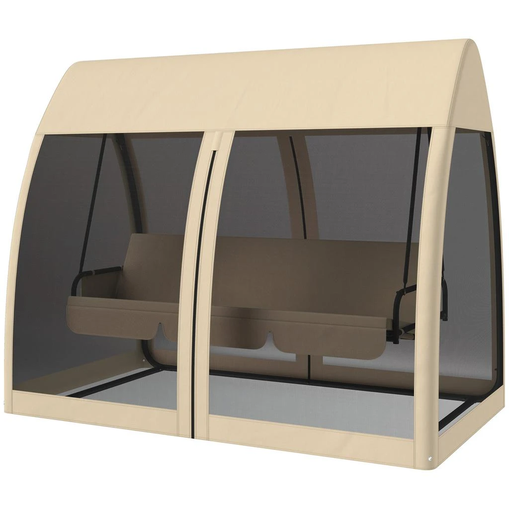 3-Seater Outdoor Swing Chair Convertible to Daybed with Canopy