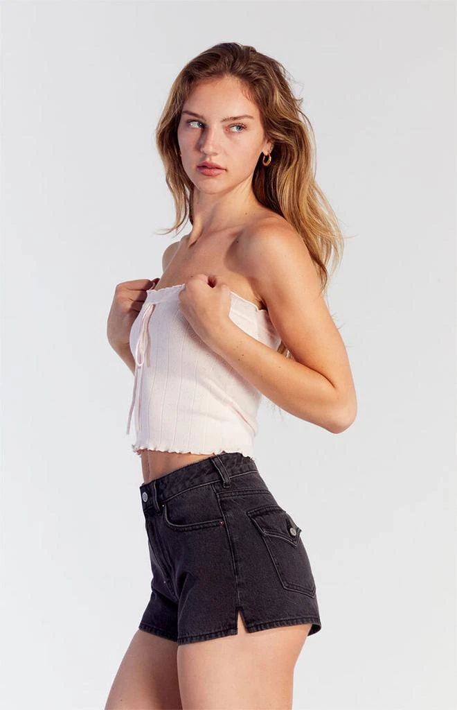 PacSun Black Button Flap Denim Mom Shorts 3