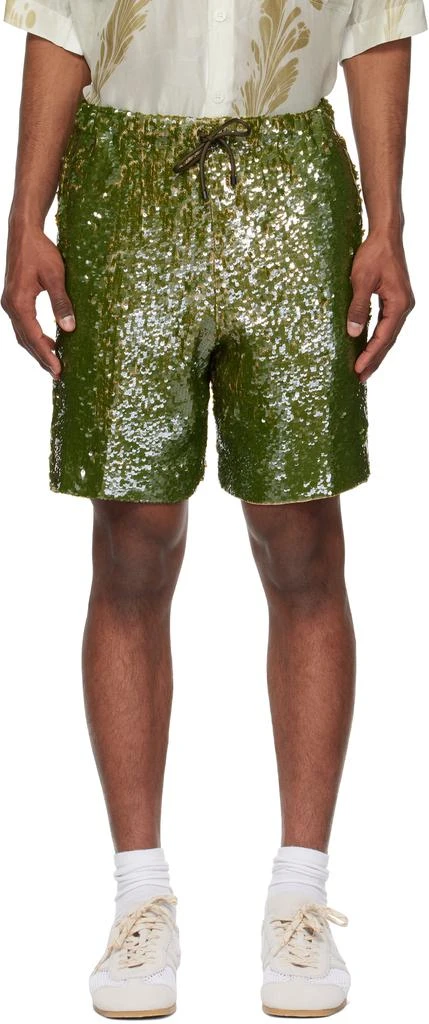 Dries Van Noten Khaki Sequinned Shorts 1
