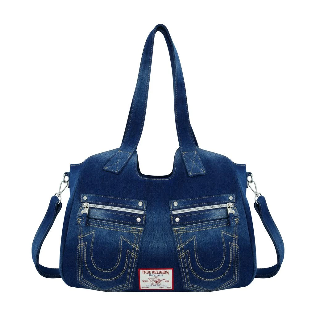 True Religion Horseshoe Stitch DARK DENIM Satchel 2