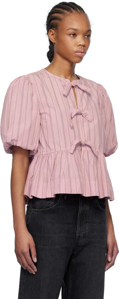 Ganni Pink Cotton Poplin Peplum Tie Blouse 2