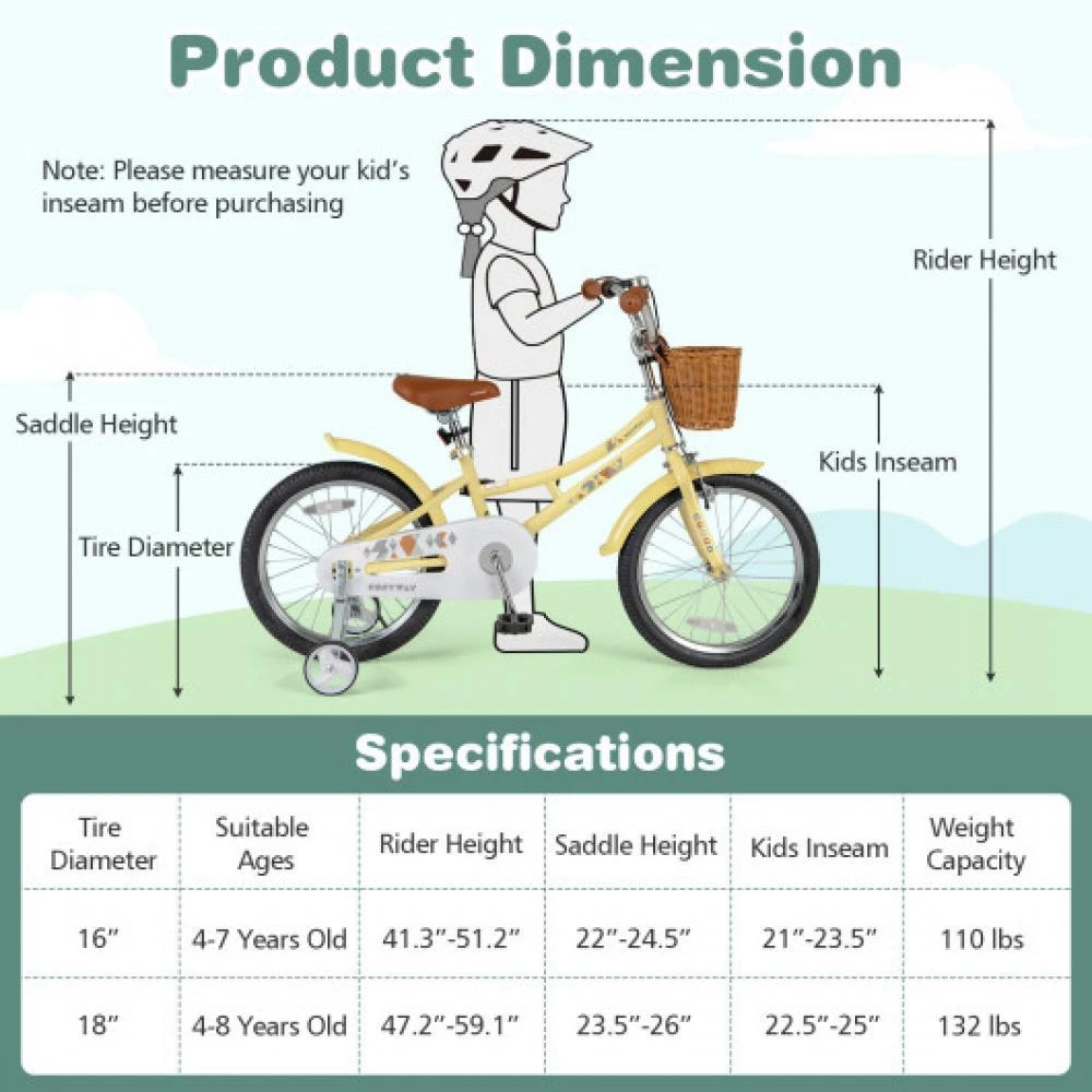 Hivvago 18 Inch Kids Bike Adjustable Bicycle with Reflectors and Bell for Children 4-8 Years Old-18 inches 4