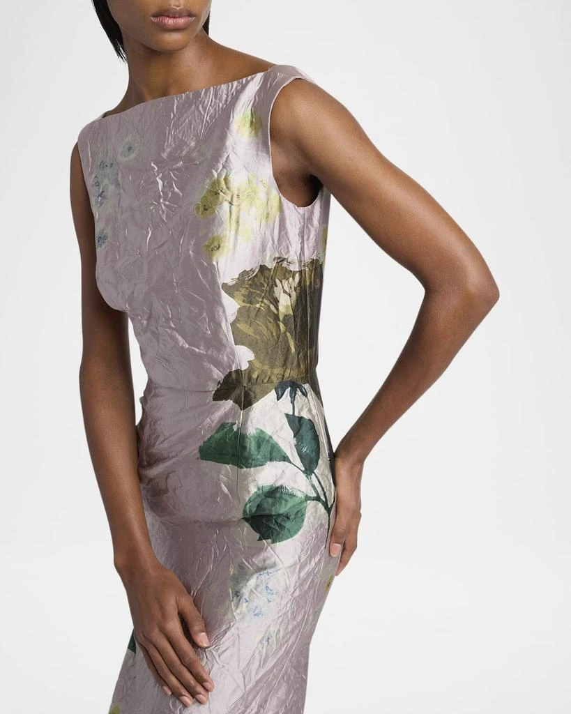 Erdem Floral Crinkle-Effect Boatneck Gown 5