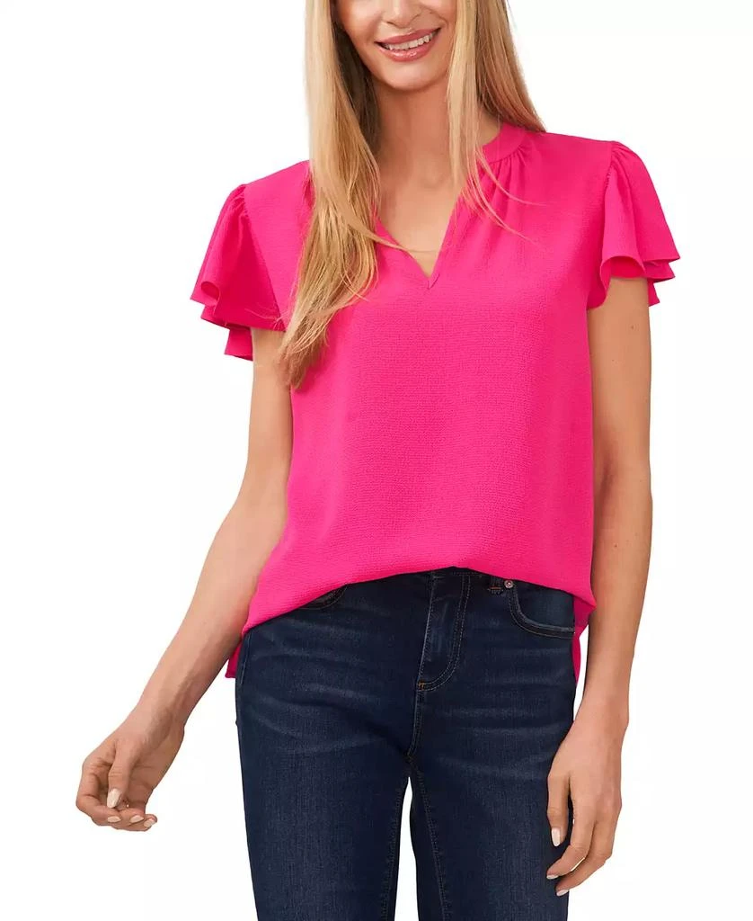 CeCe Women's Short Ruffled Sleeve Solid V-Neck Blouse 1