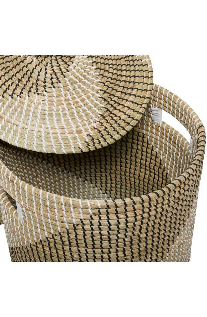 GINGER BIRCH STUDIO Brown Seagrass Handmade Two-Tone Storage Basket with Matching Lid - Set of 2 2