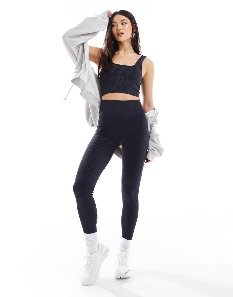 ASOS 4505 ASOS 4505 Icon seamless rib gym legging in navy Navy M UK 12 14 Women s Pants BeyondStyle