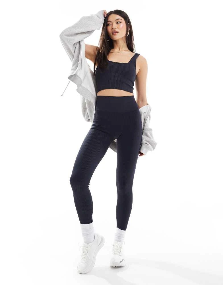 ASOS ASOS 4505 Icon seamless rib gym legging in navy 1