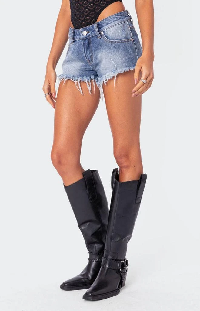 Edikted Erika Low Rise Frayed Denim Shorts 1