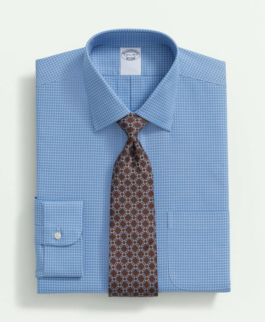 Brooks Brothers Stretch Supima® Cotton Non-Iron Royal Oxford Ainsley Collar, Windowpane Dress Shirt 1