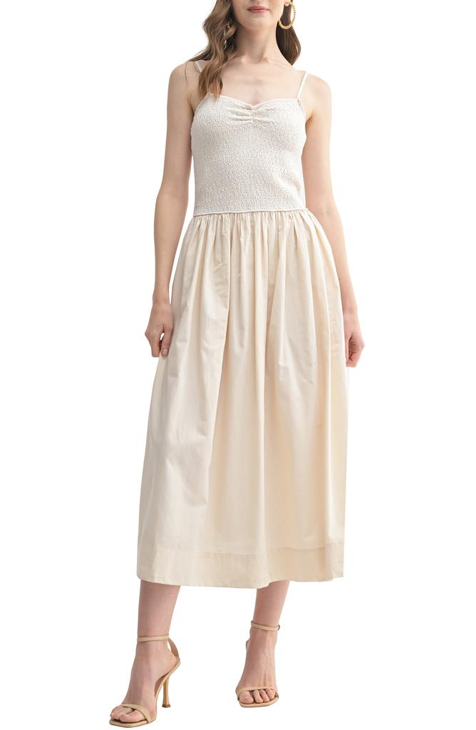 Lush Textured Mixed Media Midi Dress