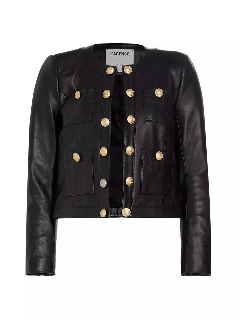 L'Agence Jayde Collarless Leather Jacket 1