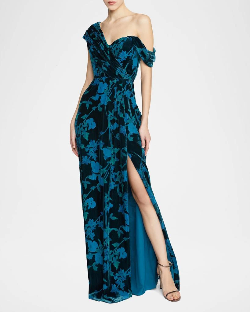 Theia Priscilla One-Shoulder Velvet Jacquard Gown 3