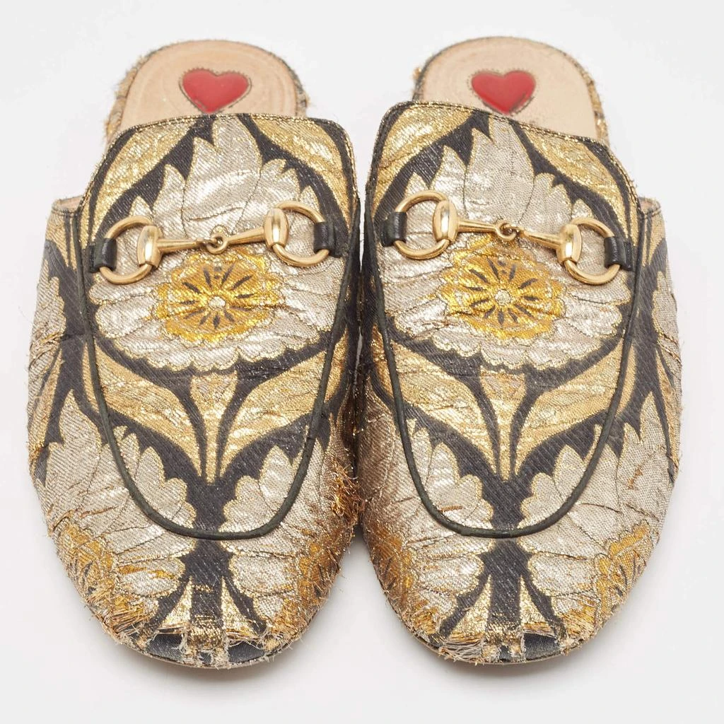 Gucci Gucci Metallic Brocade Fabric Princetown Flat Mules Size 37 3