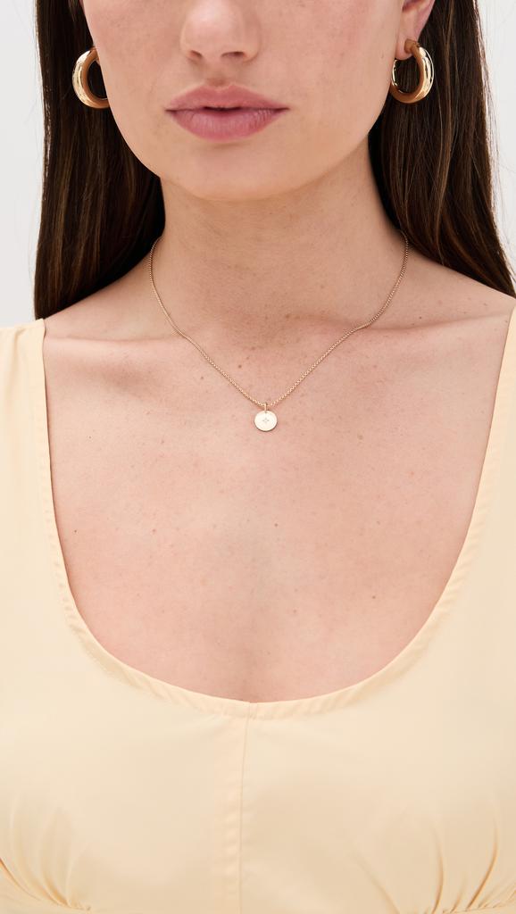 Zoe Chicco 14k Gold Small Disc with Star Set Diamond on XS Box Chain Necklace