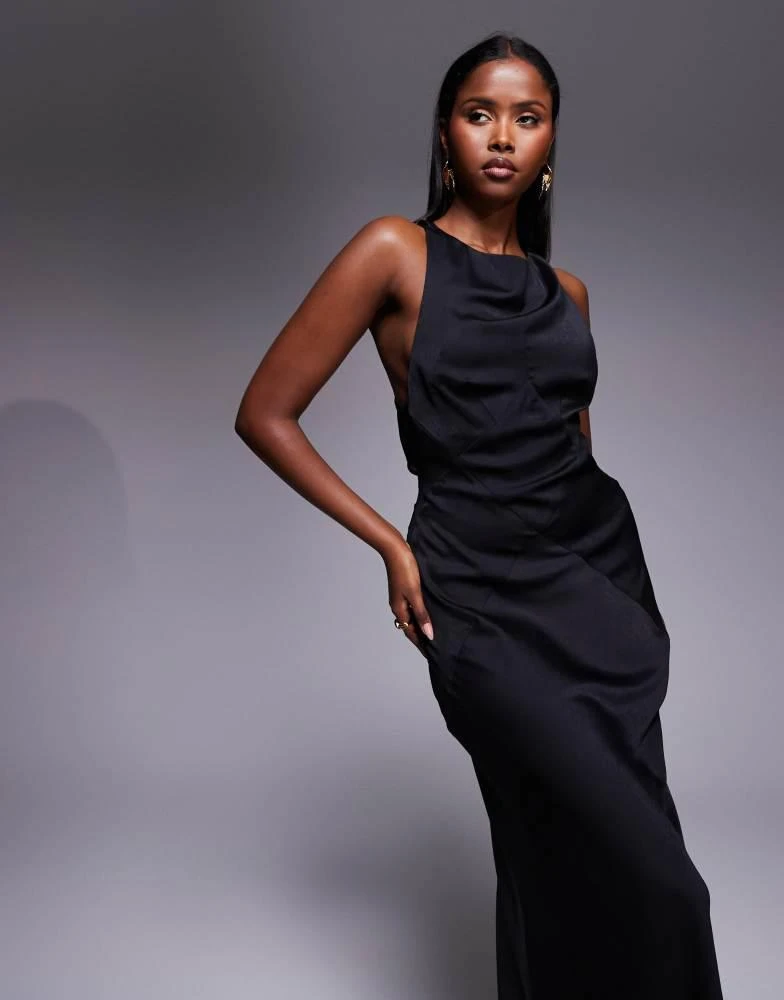 knee length dresses for ladies Rent ASOS DESIGN Drape Cami Maxi Dress With Satin Waist Detail In Olive main image 1