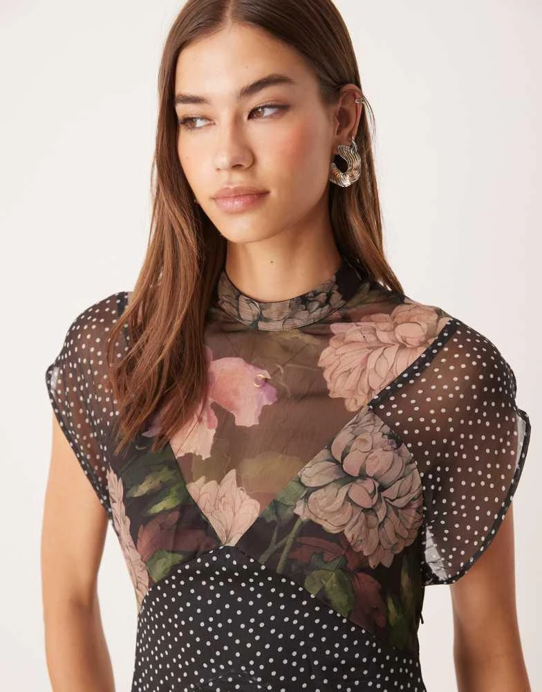 ASOS DESIGN seamed high neck flutter sleeve midi dress in mixed print  On  Sale Now with Up to 25% Off | Discover Exclusive Deals & Savings at  BeyondStyle  Authentic ASOS