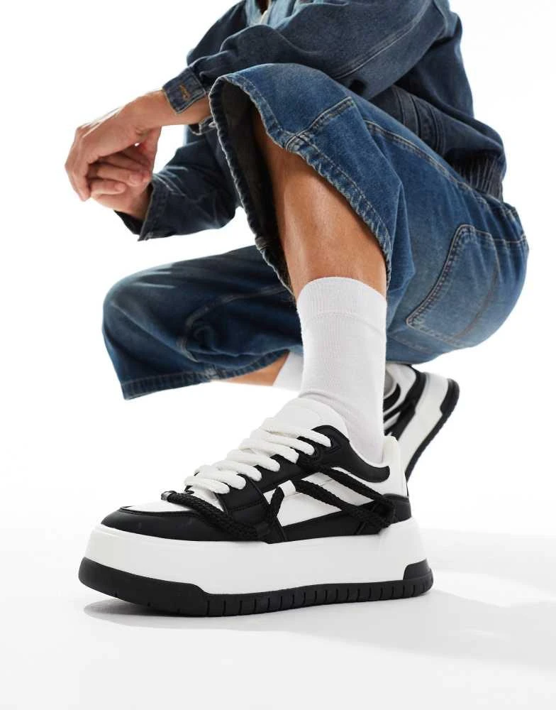 ASOS ASOS DESIGN chunky trainers in black and white with rope detail 1