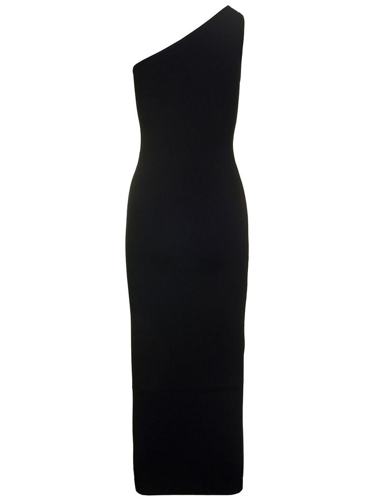 Totême Black Maxi One-shoulder Ribbed Dress In Viscose Dress Woman