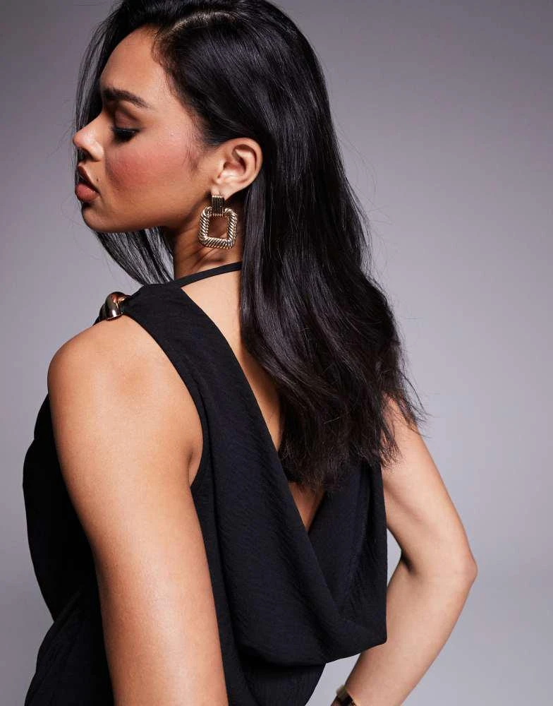 ASOS ASOS DESIGN cowl neck wide leg jumpsuit with gold hardware in black 2