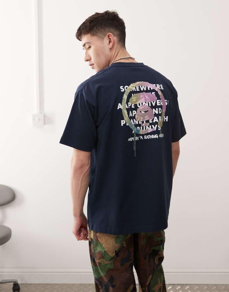 AAPE Aape by A Bathing Ape multi logo back print t-shirt in navy