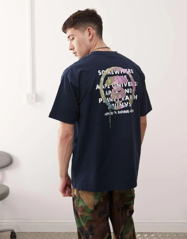 AAPE Aape by A Bathing Ape multi logo back print t-shirt in navy 1