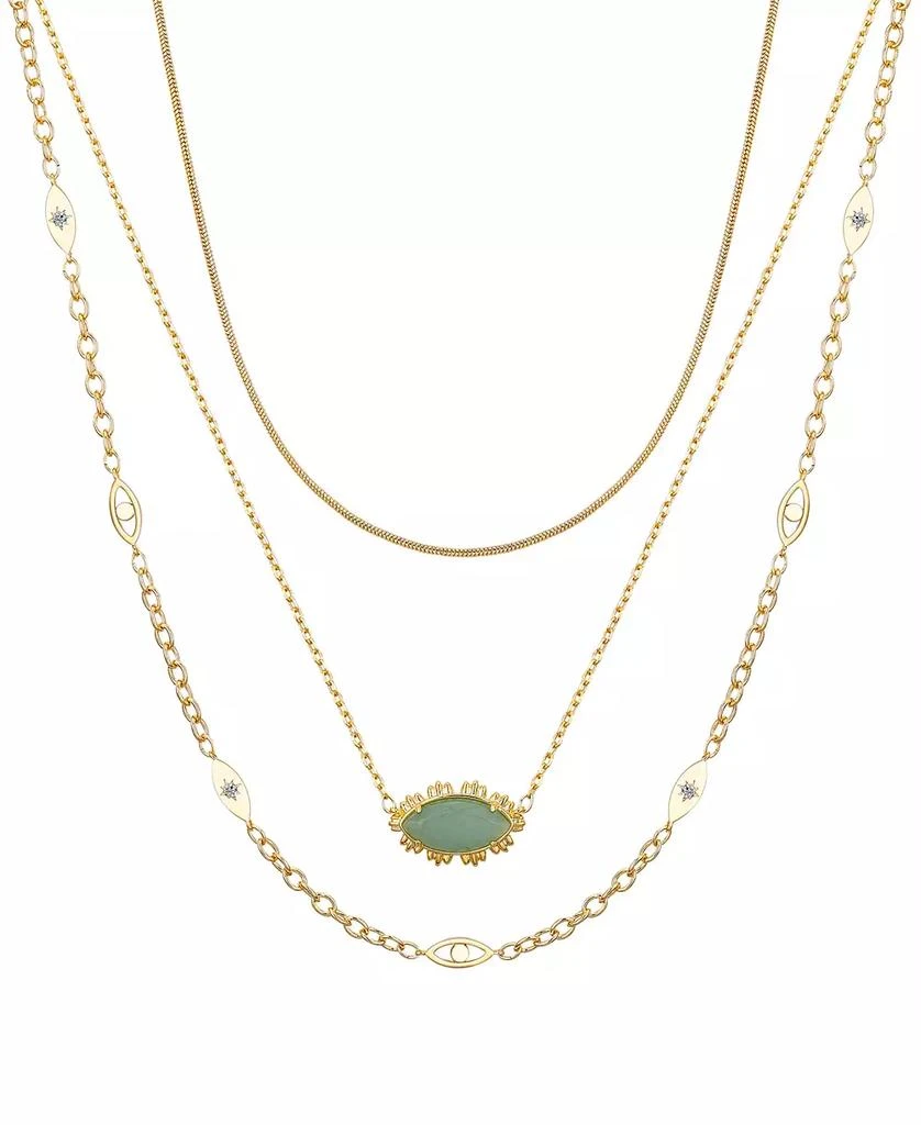 Unwritten Cubic Zirconia Green Aventurine Evil Eye Layered Necklace Set 1