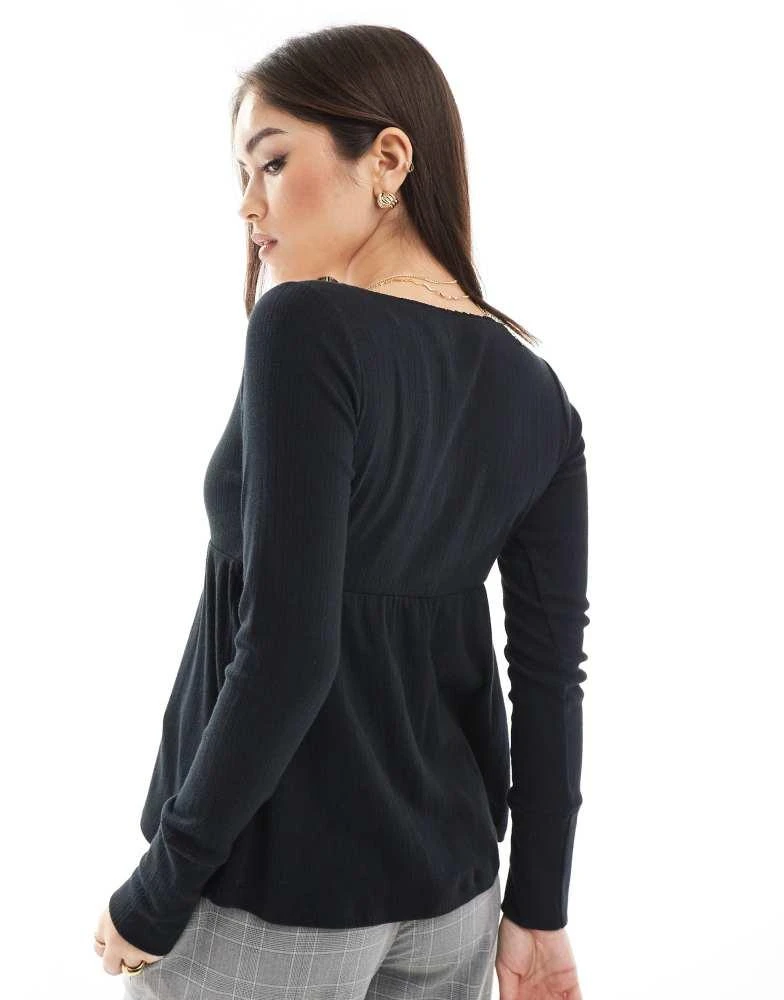 HOLLISTER Hollister long sleeve babydoll pointelle top in black 3
