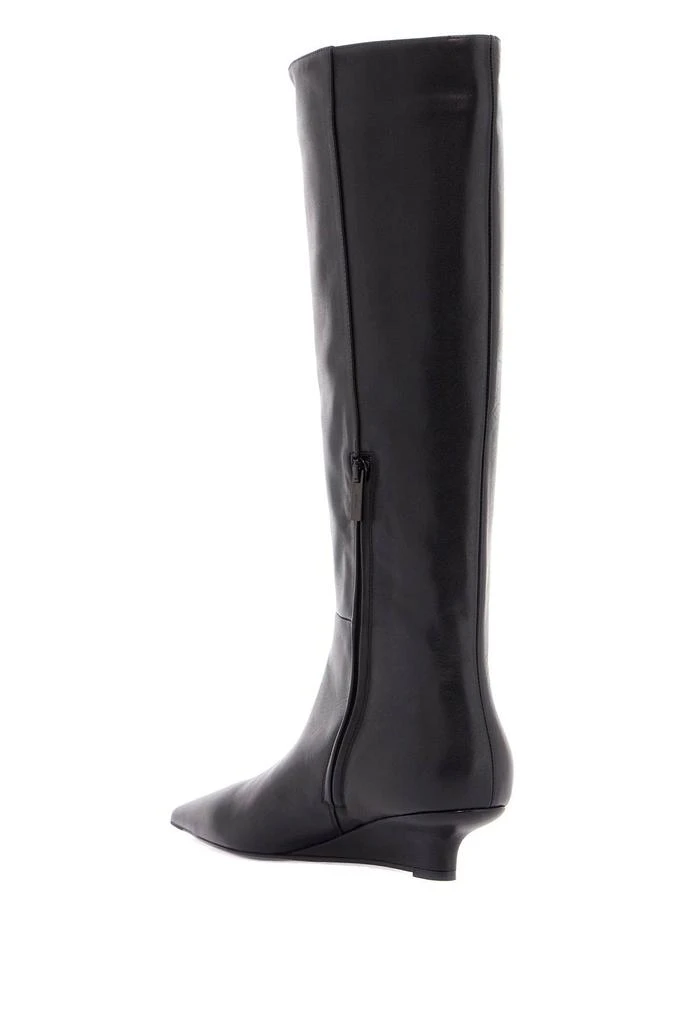 Totême black leather knee-high boots with low heel and pointed toe 3