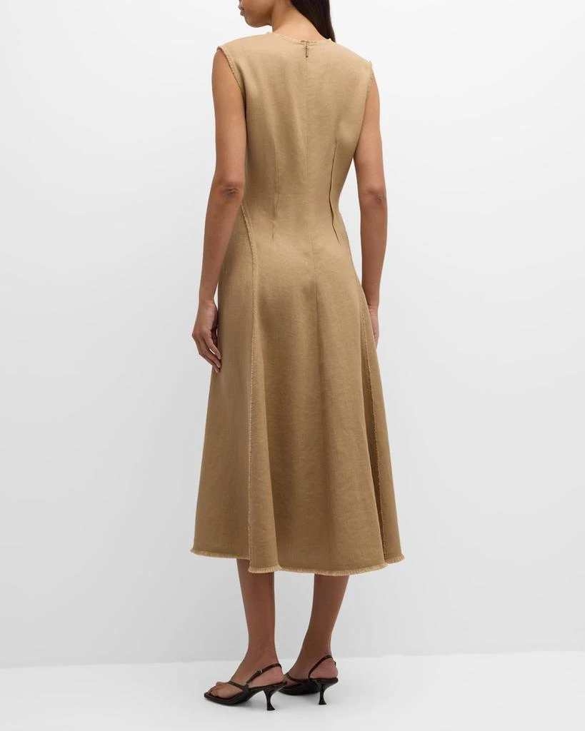 Lafayette 148 New York Sleeveless Fringe-Trim Linen Midi Dress 4