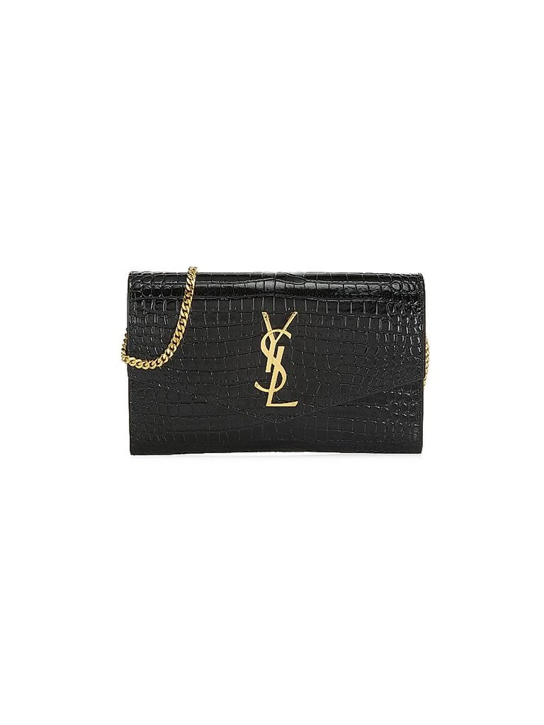 Yves Saint Laurent Uptown Chain Wallet In Crocodile-embossed Shiny Leather 1