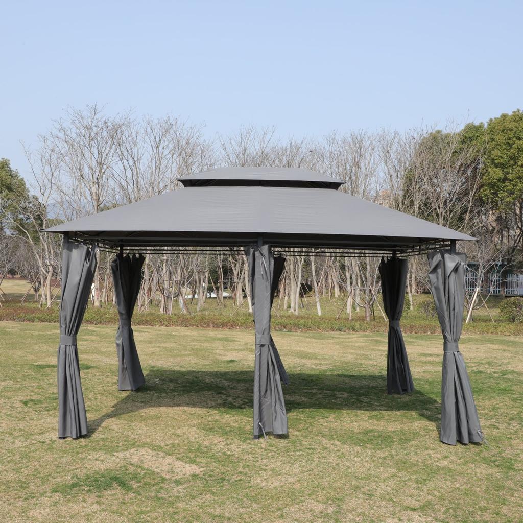 Streamdale Furniture Streamdale 13x10 Outdoor Gazebo Canopy Tent w/ Mosquito Net - Grey Top