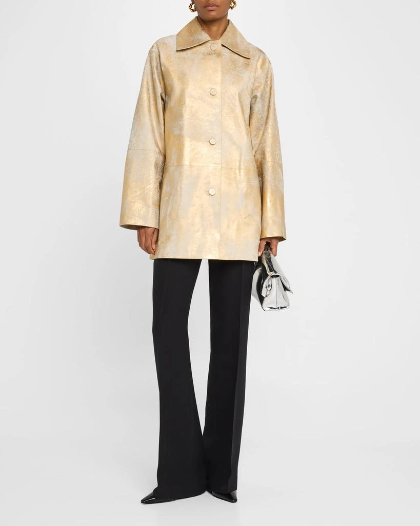 Lafayette 148 New York Oversized Metallic Leather Swing Coat 2