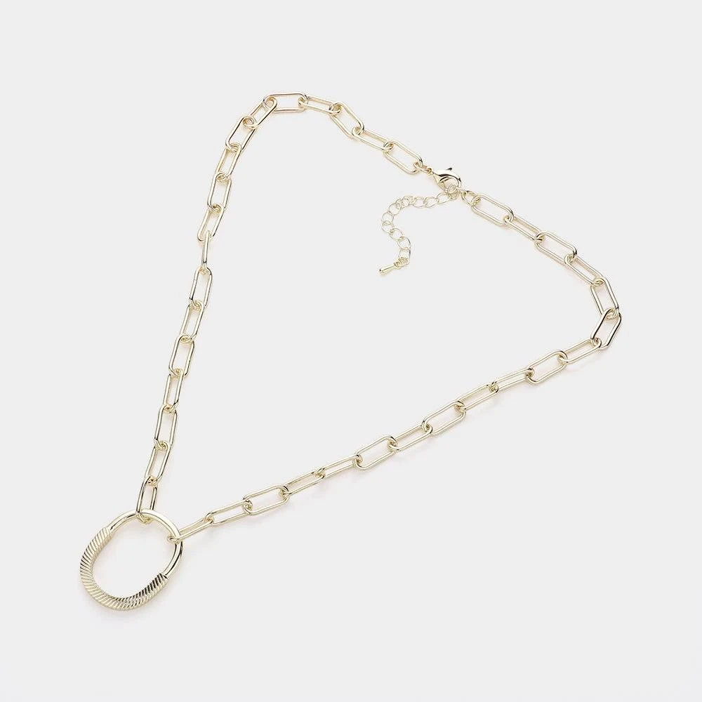 FASHNZFAB 14K Gold Plated Lock Pendant Paper Clip Chain Necklace 2