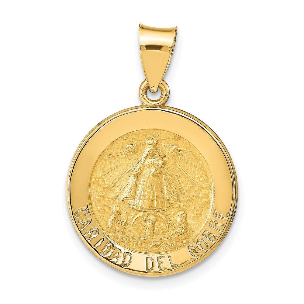 Diamond2Deal 14k Yellow Gold Polished and Satin Caridad del Cobre Medal Hollow Pendant