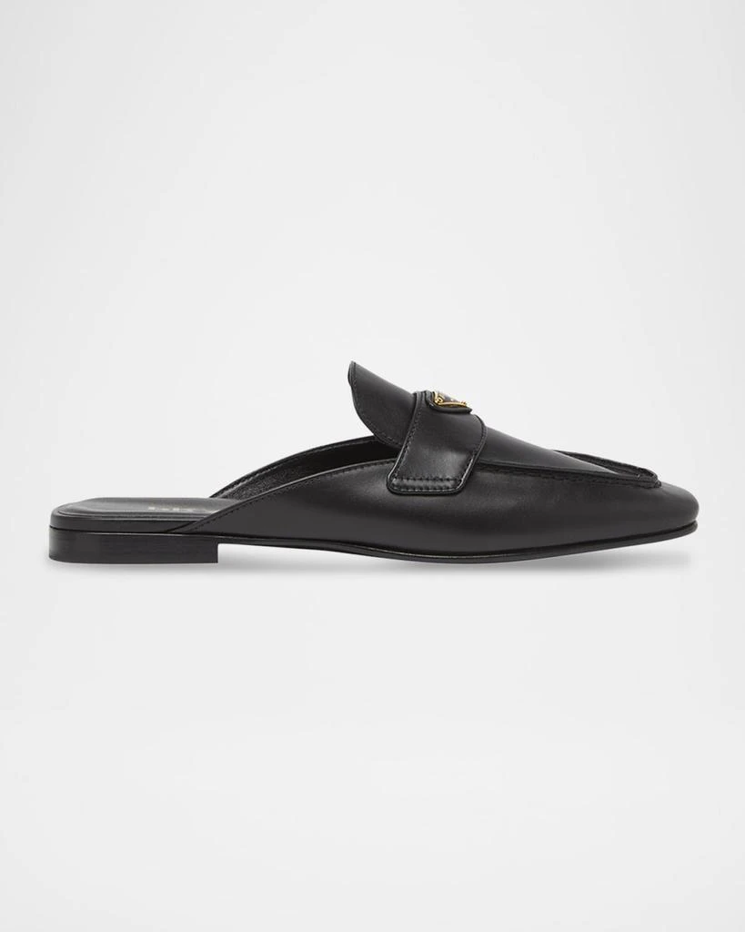 Prada Vitello Leather Logo Mule Loafers