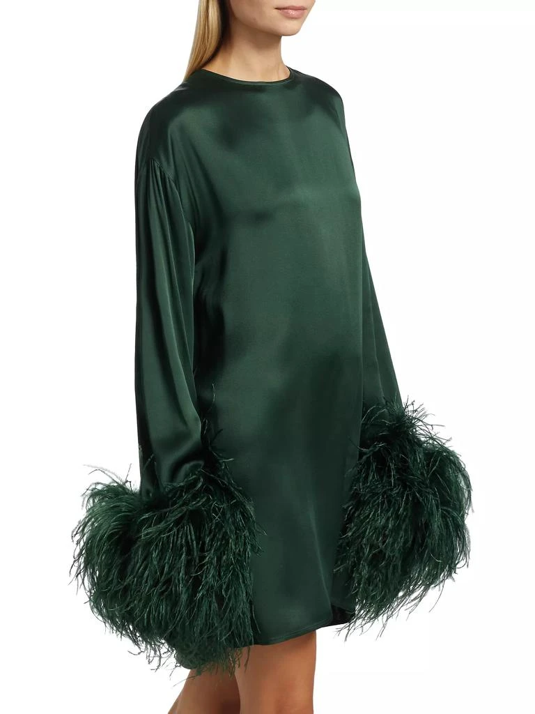LAPOINTE Feather-Trimmed Satin Shift Minidress 4