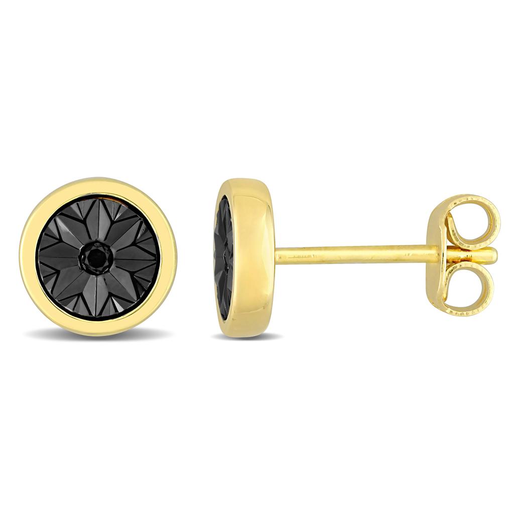 Mimi & Max Black Diamond Accent Circle Men's Stud Earrings in Yellow Plated Sterling Silver