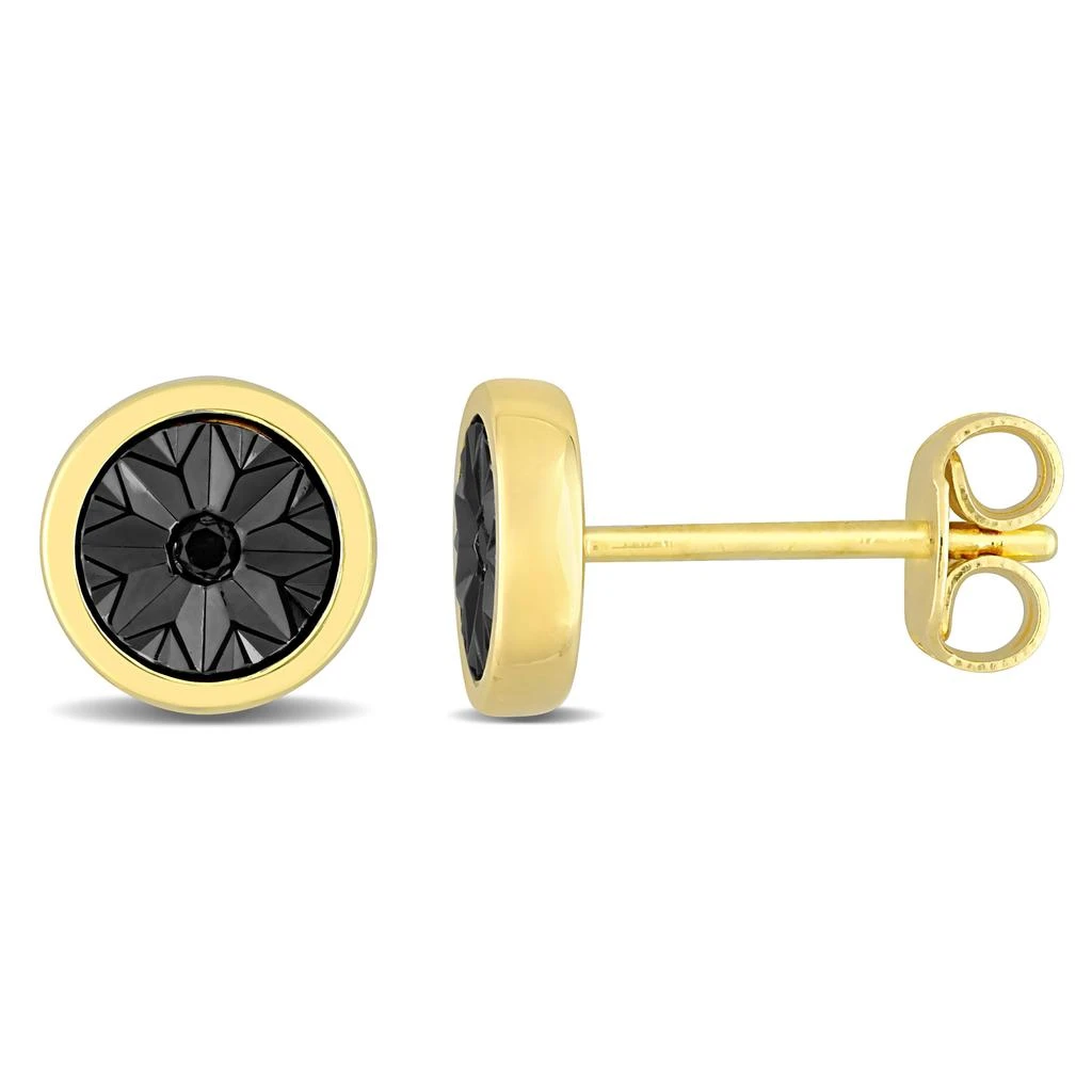 Mimi & Max Black Diamond Accent Circle Men's Stud Earrings in Yellow Plated Sterling Silver 1