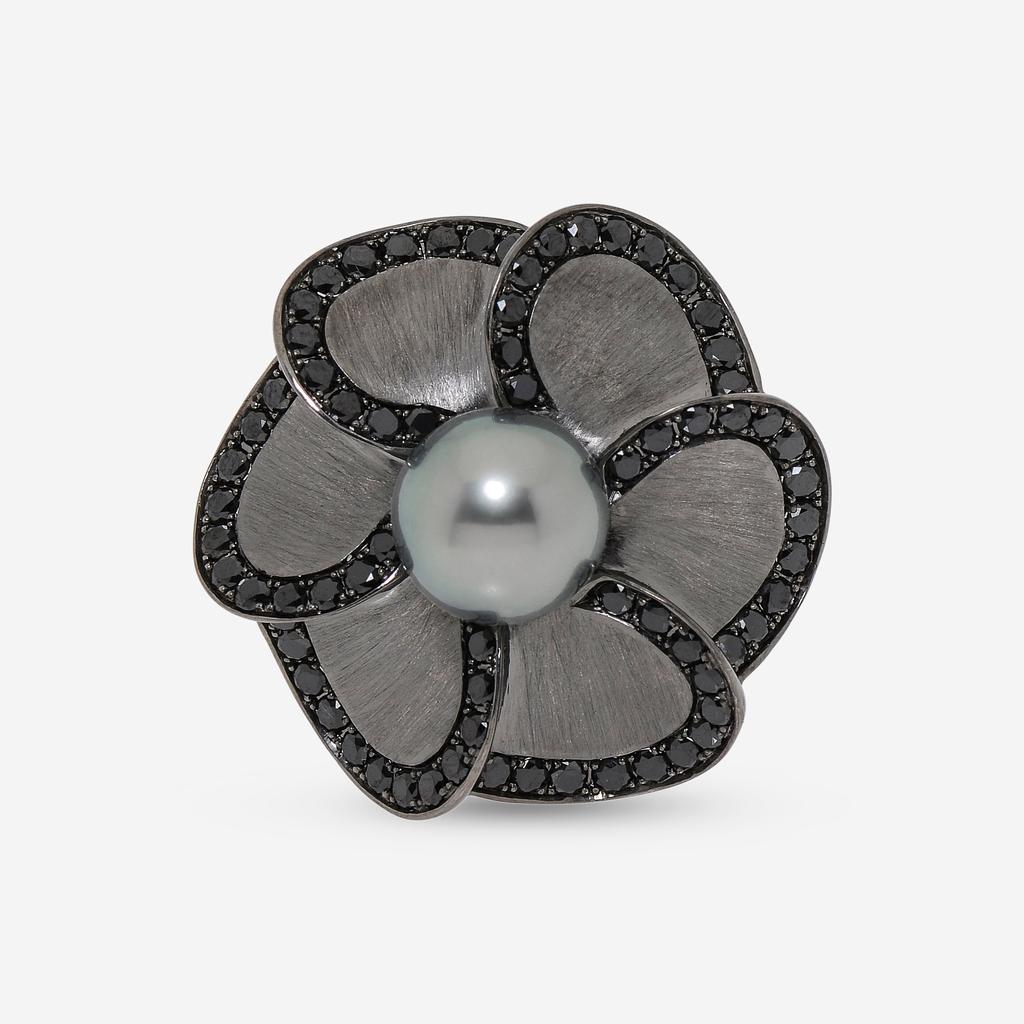 Assael Assael 18K White Gold, Black Diamond 1.14ct. tw. and Tahitian Natural Color Cultured Pearl Statement Ring AFR0001
